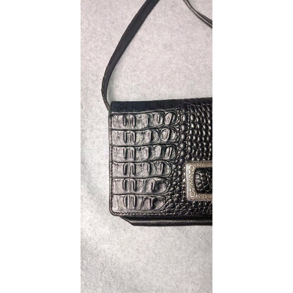 Brighton Black Croc Embossed Leather Crossbody Organizer Purse Silver Hardware - Picture 4 of 14